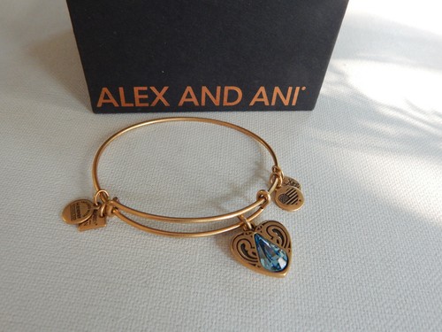 Gold Alex and Ani Blue Crystal Heart 