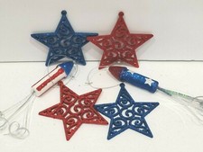  6 Patriotic 4th of July Ornaments Americana Red Blue Stars Decor 3.75" 7"