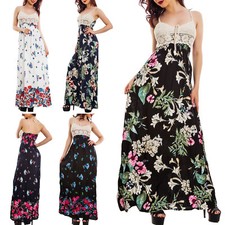 Women's Long Floral Print Dress Lace Embroidered Knit KK10076