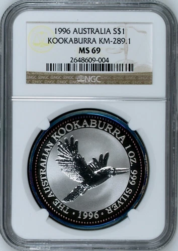 Australia 1996 P S$1 Silver Kookaburra NGC MS-69 Australian Coin Bullion Toned