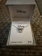 Disney Sterling Silver Pink CZ Minnie Mouse Necklace - NEW IN BOX Retail 125