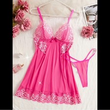Hot Pink White, Sheer, Lace, Lingerie Slip