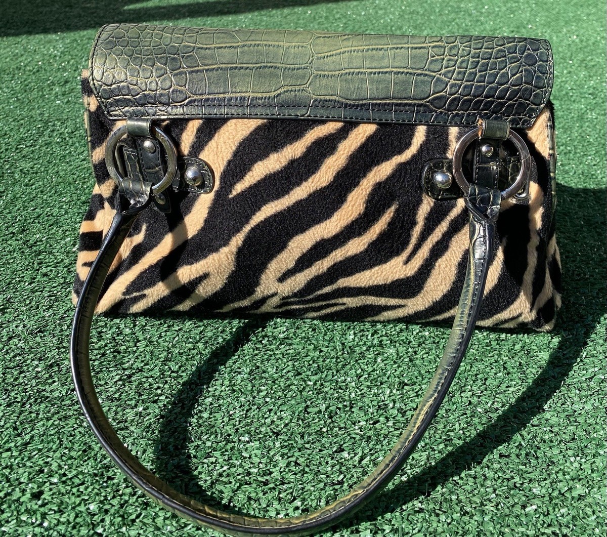 Rare VTG Y2K Guess Zebra Print Faux Green Snake Skin Shoulder Bag