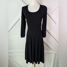 Carmen Marc Valvo Black Long Sleeve Knit Pleated Skirt Little Black Dress Sz Med