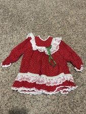 Vintage 80s Bryan Baby Girl Calico Ruffled Christmas Ruffled Dress sz 2T