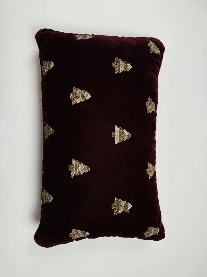 34 y Pino Árbol de Navidad Almohada Cuentas Terciopelo Lumbar Borgoña Dorado 14x22 Foto 3 de 4