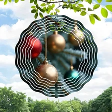 3D Metal Hanging Wind Chimes & Spinners - Artistic Circular Wavy Pattern Design 