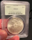 1887 MORGAN SILVER DOLLAR PCGS MS 64 OGH OLD GREEN HOLDER