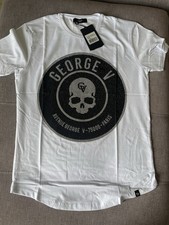 Avenue George V Paris T-Shirt Skull Rhinestone Men's White fitted Tee Large