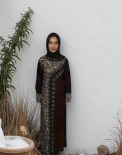 Women Abaya Fashion Elegant Muslim Lace Long Sleeves Kaftan Party Evening Gowns