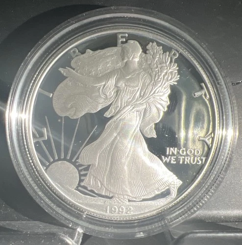 🔥1992 S PROOF $1 AMERICAN SILVER EAGLE DOLLAR - BOX DAMAGED!! SEE PHOTOS🔥COA