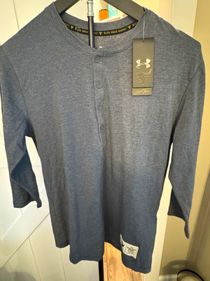 Under Armour Project Rock Men s Gray Long Sleeve Henley Shirt S Loose Stretch