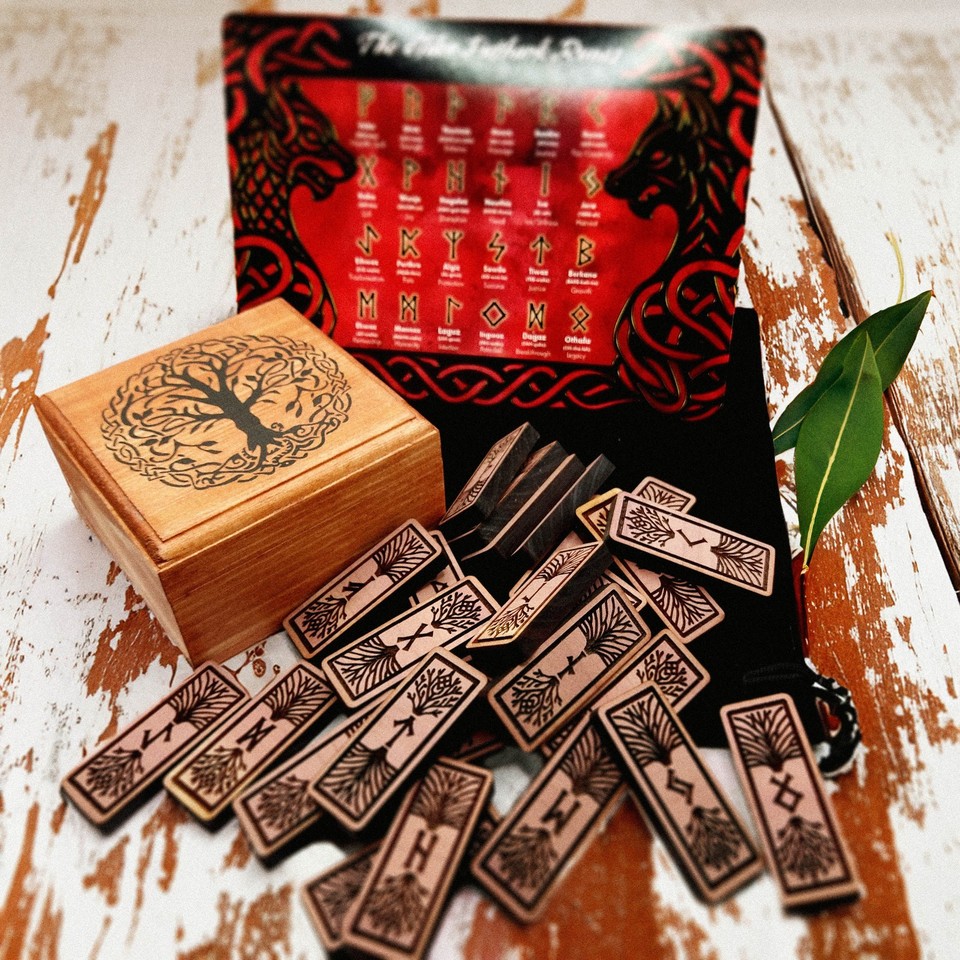 Runic Tile Set Norse Cedar Rune tiles Elder Futhark Rune tile gift set (no box runes ...