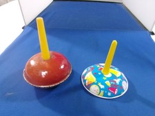 2 Vintage Tin Noise Makers Metal Toy Party Shakers Bell