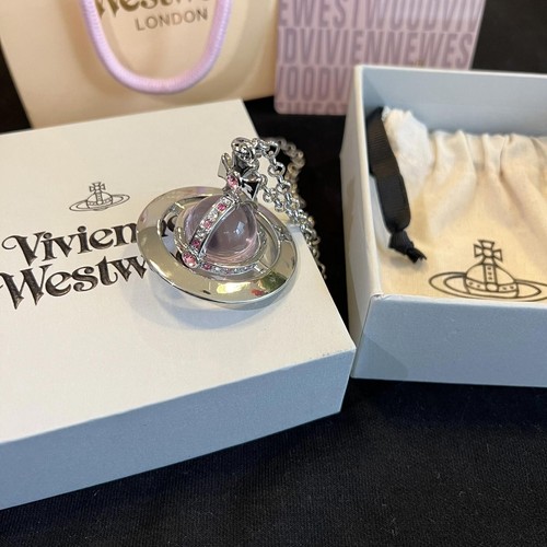 Vivienne westwood Nana Pink Crystal Big Orb 3D Planet Long Necklace New With Box - Picture 11 of 12