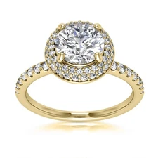 1.44CT TW Natural Diamonds And Moissanite 18K Yellow Gold Halo Engagement Ring