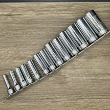 SNAP-ON TOOLS 13 PIECE 3/8 DRIVE SAE. DEEP CHROME 6 PT. SOCKET SET 1/4 TO 1 INCH