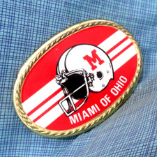 Miami Of Ohio Football Belt Buckle 1970s NCAA RedHawks Fanwear Vtg MwMfg .GMP436