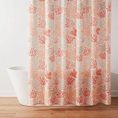 Threshold Costal Orange & White Coral Branch Shower Curtain NO HOOKS INCLUDED
