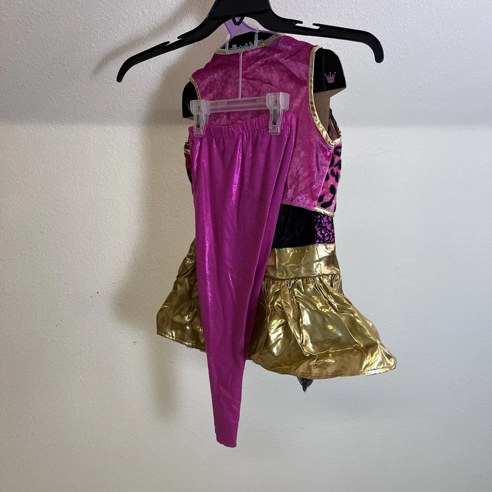 Pop Star Costume Set Girl Size 5–6 Pink Leopard Gold Skirt Outfit by Teetot - Image 4 of 4