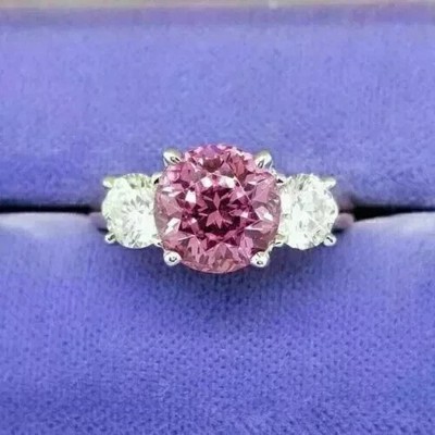 3.10 Ct Pear Cut Natural Pink Sapphire Diamond Ring 14K Solid White Gold Size 8