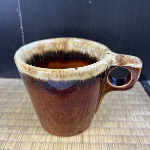 Hull Vintage Oven Proof Brown Drip Glaze Coffee Mug Cup USA O handle 8 oz