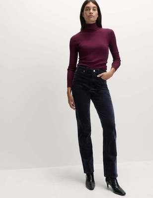Marks & Spencer Womens Cotton Corduroy Trousers in Navy - M&S