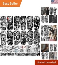 82 Sheets Temporary Tattoo for Men Women Adults, Include 12 Sheets Black 3D H...