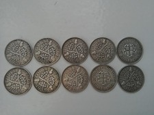 10 X Silver Threepence coins Years Between 1931 And 1940