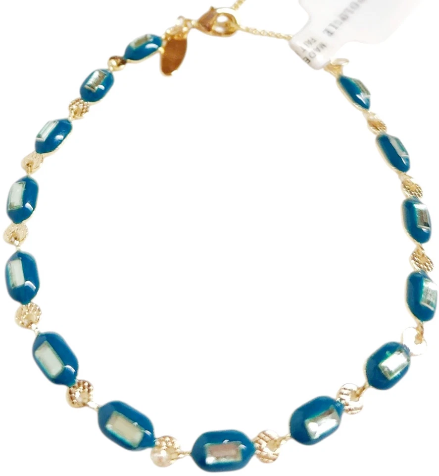 Pulsera Anthropologie Cristal Vinculado Kelly Verde Chapado en Oro 14k Latón Nueva con Etiquetas Foto 2 de 4