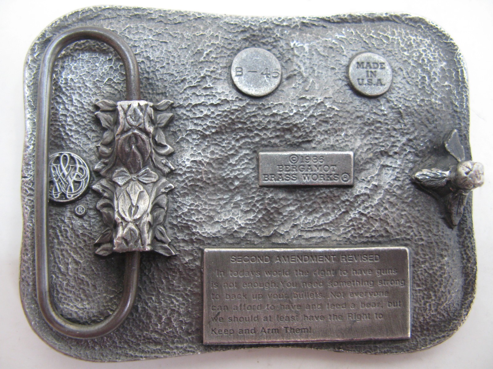 The Right To Keep and Arm Bears - Red Enamel Belt Buckle - Bergamot Brass Works