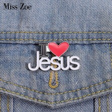 I Love Jesus Enamel Pins Custom Phrase With Heart Brooches Shirt Collar Lapel Ba