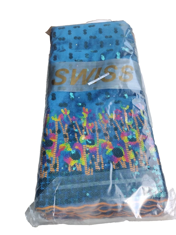 Sari indio nigeriano/africano terciopelo corte elástico tela lentejuelas 5 yardas Foto 3 de 4