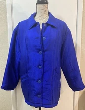 MELROSE Silk Jacket Button Up Collared Pockets Lined Padded Violet Purple L