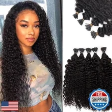 Kinky Curly I Tip Hair Extensions Human Hair Cold Fusion Stick I Tip Hair 18 