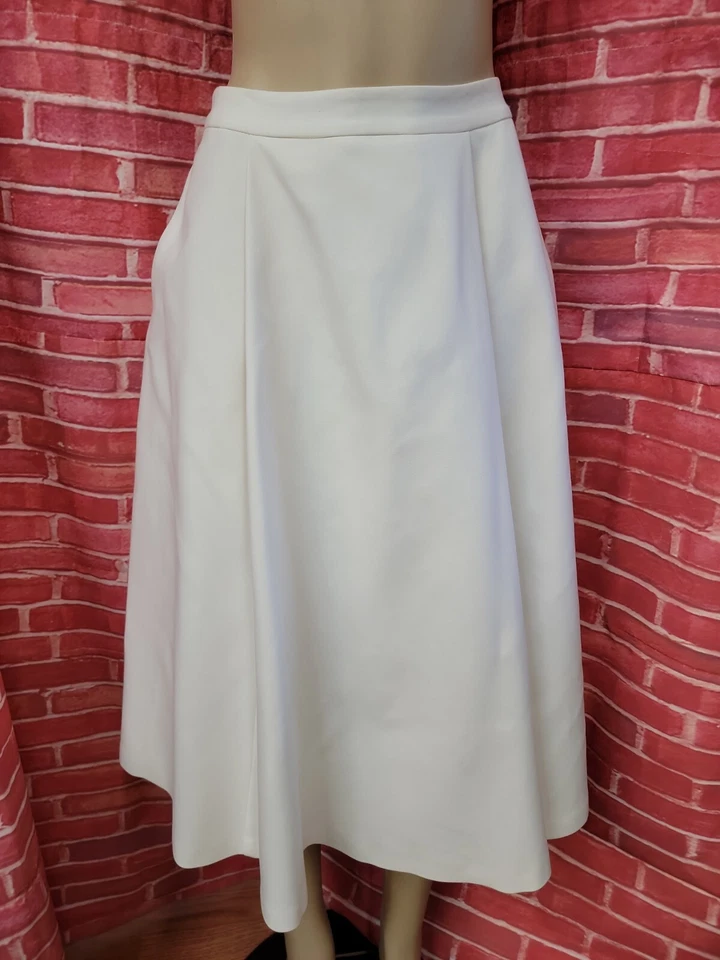 Alice + Olivia Employed ivory pleates skirt Vintage Inspired Sz 4 W/Pockets #7 - Image 3 of 4