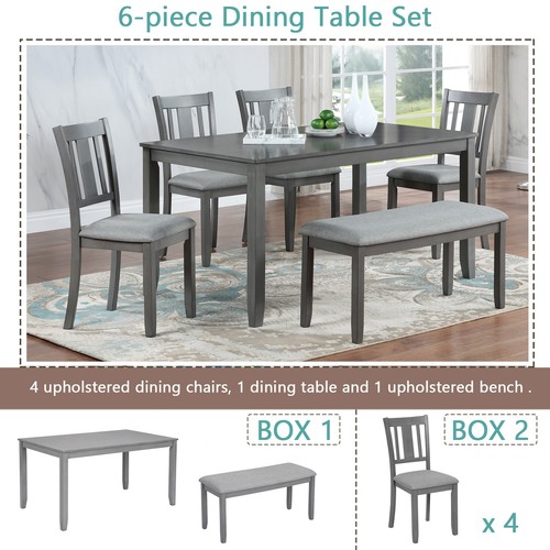 6 Piece Dining Sets,Wooden Dining Table with 4 Upholstered Chairs and a Bench - Picture 4 of 24