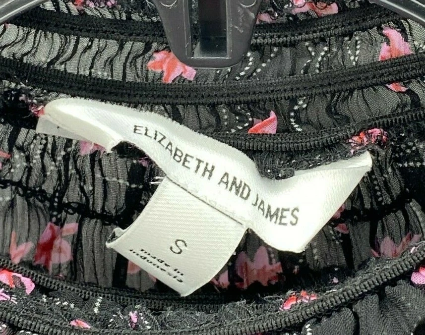 Top boho de manga larga transparente estampado floral negro pequeño Elizabeth and James para mujer Foto 3 de 4