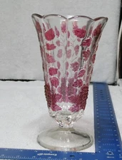 Westmoreland Elegant Glass Cranberry Gold Flashed PANEL GRAPE VASE Orig Sticker