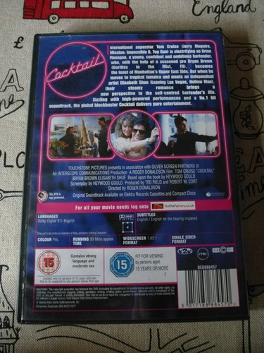 COCKTAIL FILM STARRING TOM CRUISE DVD REGION 2 UK PAL FORMAT - 第 3/4 張圖片