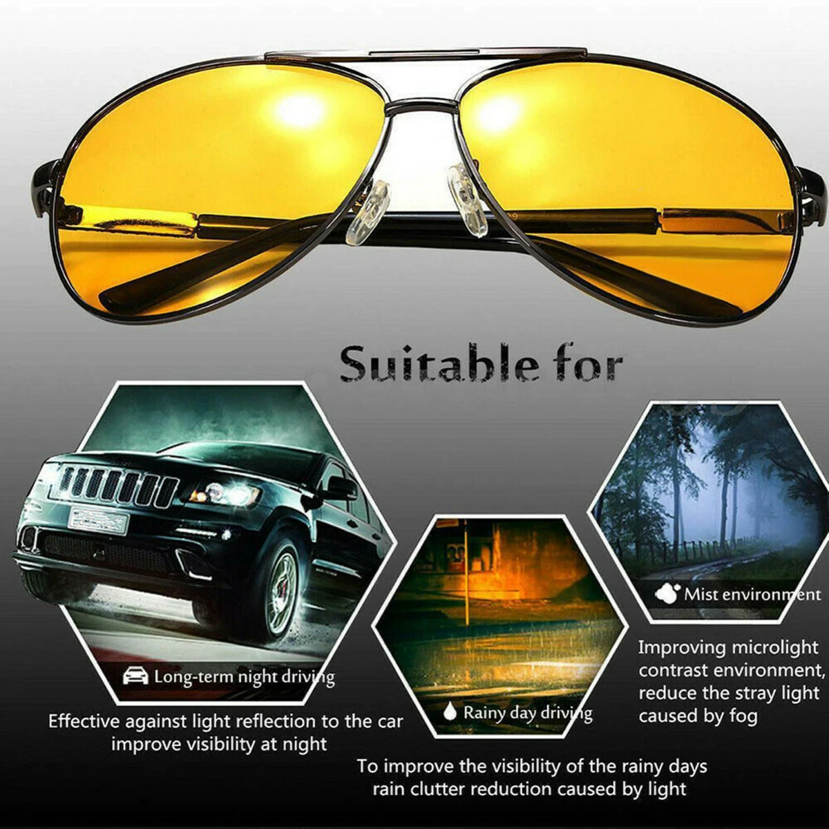 Polarized Mens Sunglasses Night Vision Anti Glare Driving Fishing Yellow  Glasses