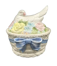 1990 Fitz & Floyd Dove and Roses on Basket Candy Dish
