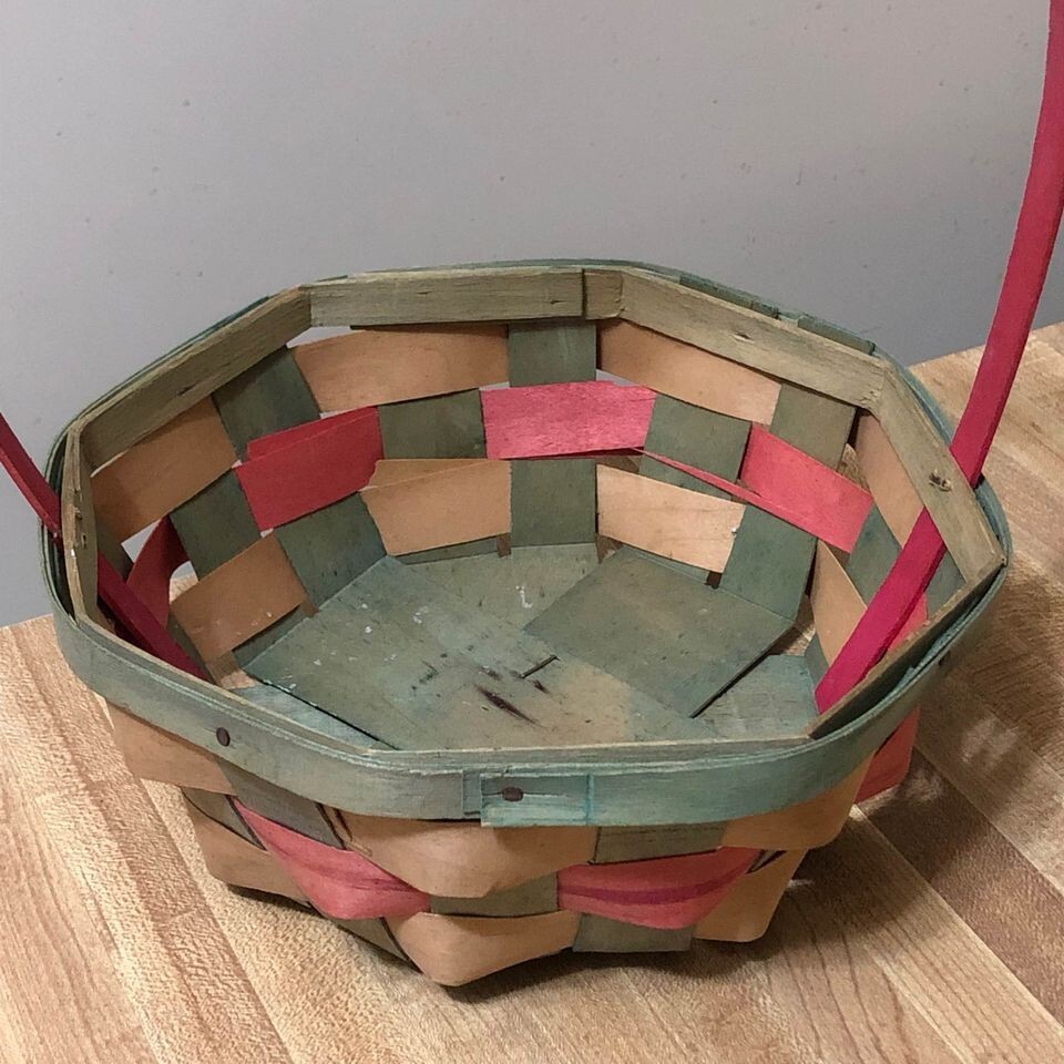 Vintage Antique Octagon Shape Straw Weave Easter Egg Basket eBay