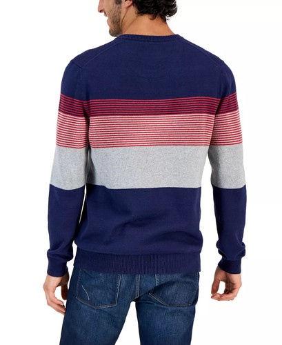 CLUB ROOM Sweater Mens Size Small Navy Blue Gray Red Striped Crew Neck NWT $50 - Picture 2 of 4