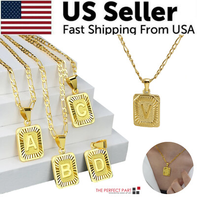Gold Plated Initial Letter A-Z Pendant Necklace Choker Jewelry 18'' Steel Chain