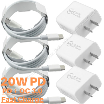 3 Pack 20W PD QC Power Adapter Cube USB C Fast Charger For iPhone 14 13 12 11 XR