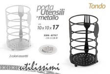 CONTENITORE PORTA MESTOLI UTENSILI CUCINA TONDO METALLO NERO BIANCO MODERNO 17cm