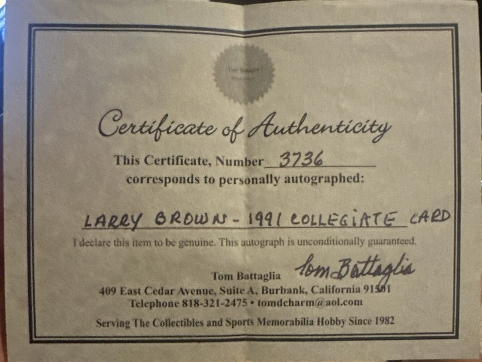 1991 UCLA Collegiate Collection Larry Brown Autograph Card COA Pistons 76ers UNC - Image 3 of 3
