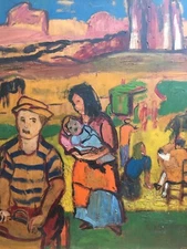 Very Beautiful Oil Painting Panel 1960 Gypsy Travel Expressionist Painting