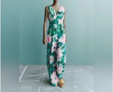 Zara Floral Jumpsuit Double Deep V Neckline NWT Size XS
